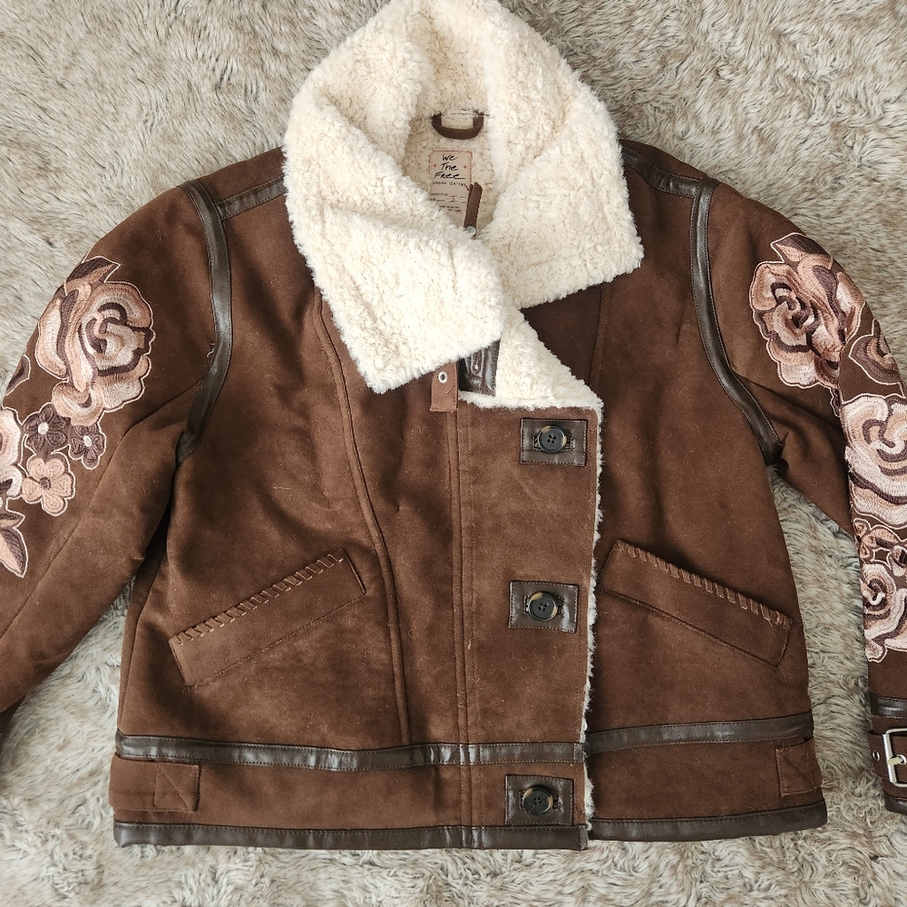 We The Free Andies Vegan Moto‎ Jacket Brown Bear Combo Women's Size Small - Picture 4 of 16